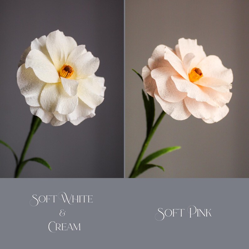 Schmetterlings-Ranunkeln aus Krepppapier, künstliche Papierblumen Deko, 30 cm, Rosa/Weiß-Creme, Mehrfarbig