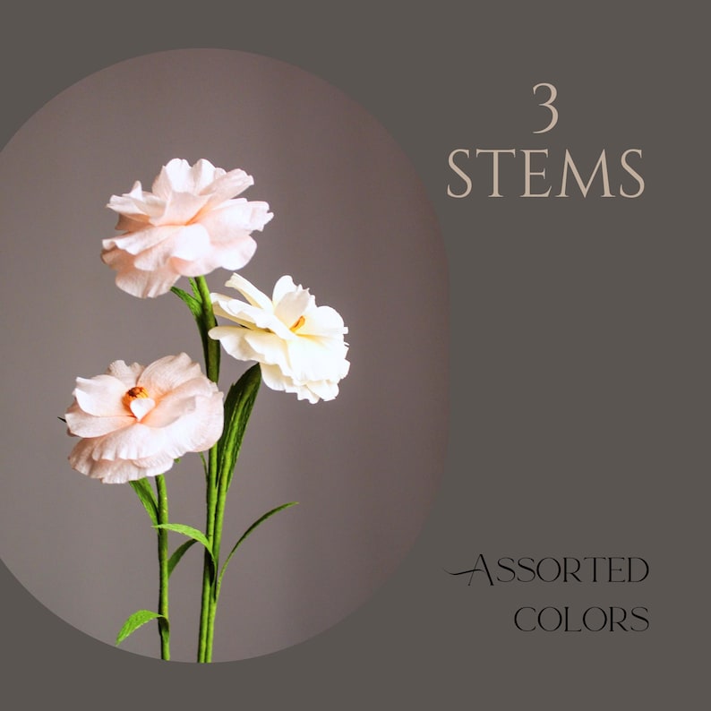 Schmetterlings-Ranunkeln aus Krepppapier, künstliche Papierblumen Deko, 30 cm, Rosa/Weiß-Creme, Mehrfarbig