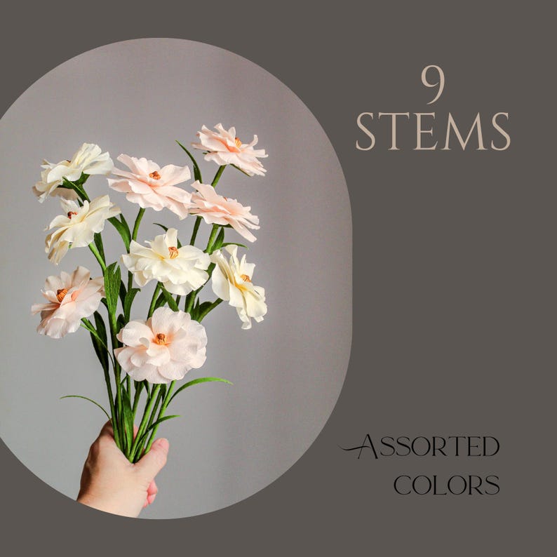 Schmetterlings-Ranunkeln aus Krepppapier, künstliche Papierblumen Deko, 30 cm, Rosa/Weiß-Creme, Mehrfarbig