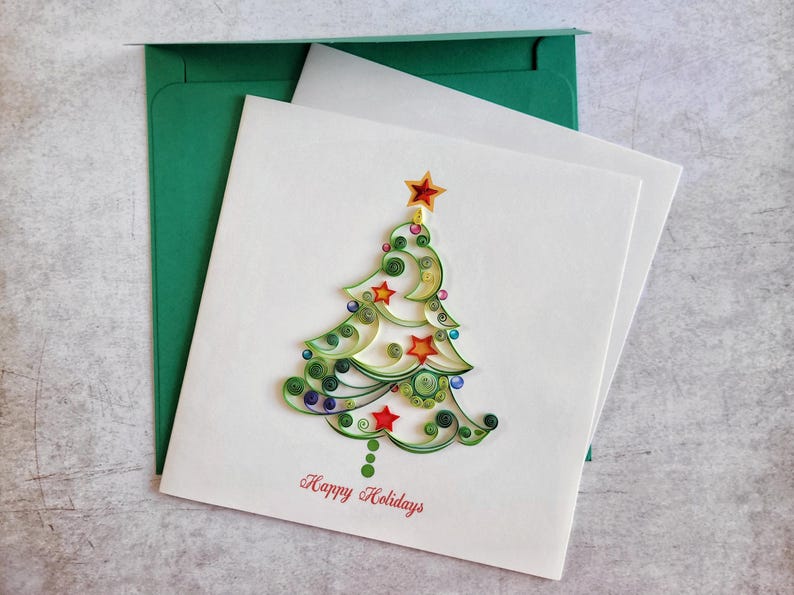 Quilling Grußkarte Weihnachtsbaum - 3D Tannenbaum Handgemachte Weihnachtskarte