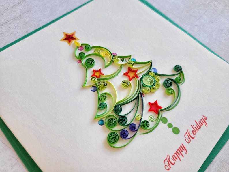 Quilling Grußkarte Weihnachtsbaum - 3D Tannenbaum Handgemachte Weihnachtskarte
