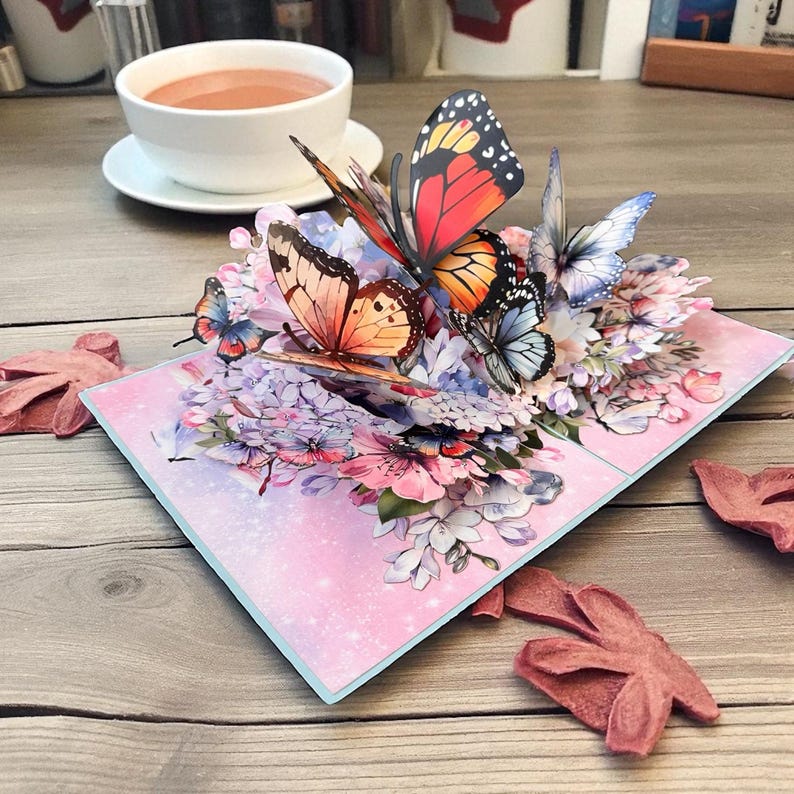 3D Schmetterling Pop-Up Karte: Handgemachtes Papercraft Grußkarte mit Umschlag