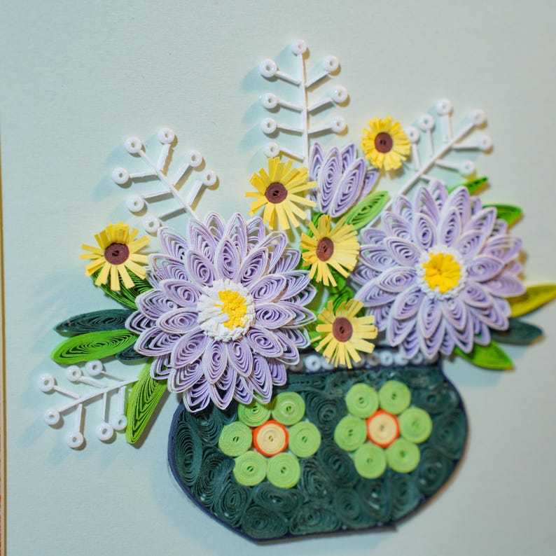 Gerahmte 3D Quilling Wandkunst, handgemachtes Blumendekor 24x24 cm, Papierkunst