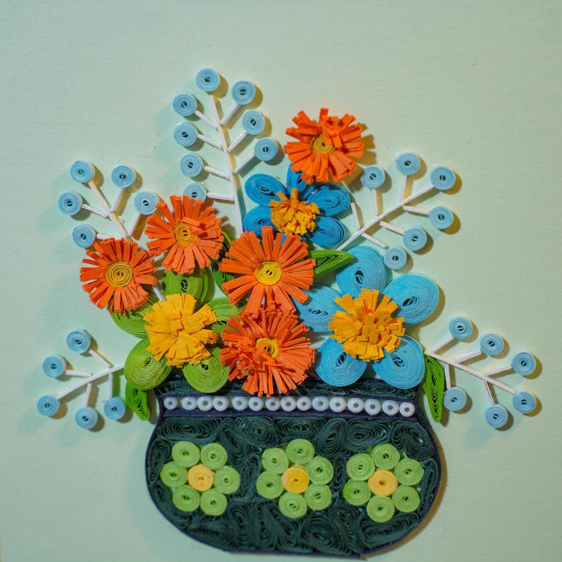 Quilled Flower Wall Art 3D Papierkunst, gerahmt, 24x24 cm