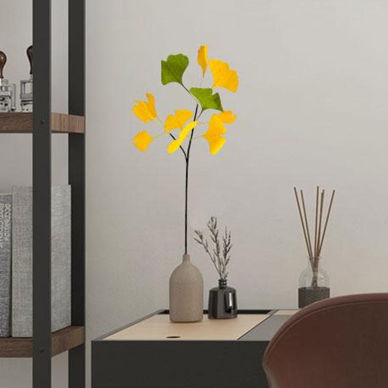 Ginkgo Zweig Dekoration aus Krepppapier Blumen Deko für Zuhause Events Geschenk, 40 cm