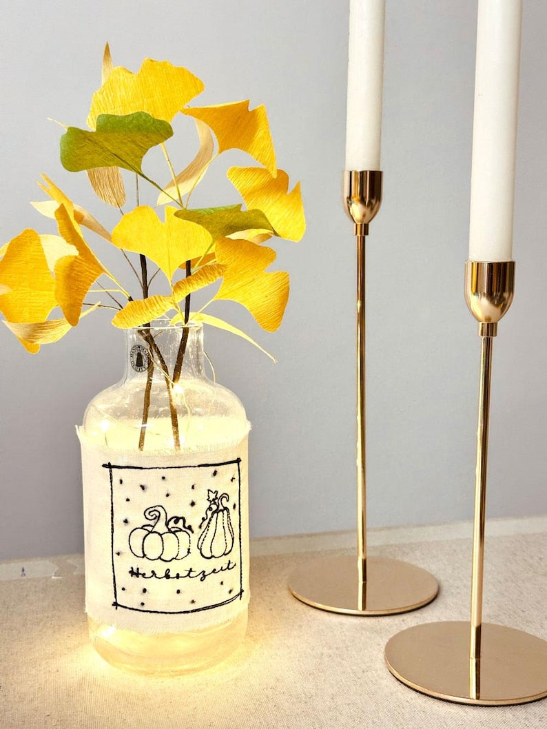Ginkgo Zweig Dekoration aus Krepppapier Blumen Deko für Zuhause Events Geschenk, 40 cm