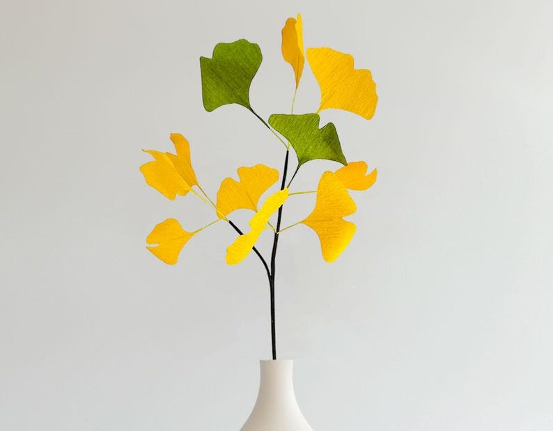 Ginkgo Zweig Dekoration aus Krepppapier Blumen Deko für Zuhause Events Geschenk, 40 cm