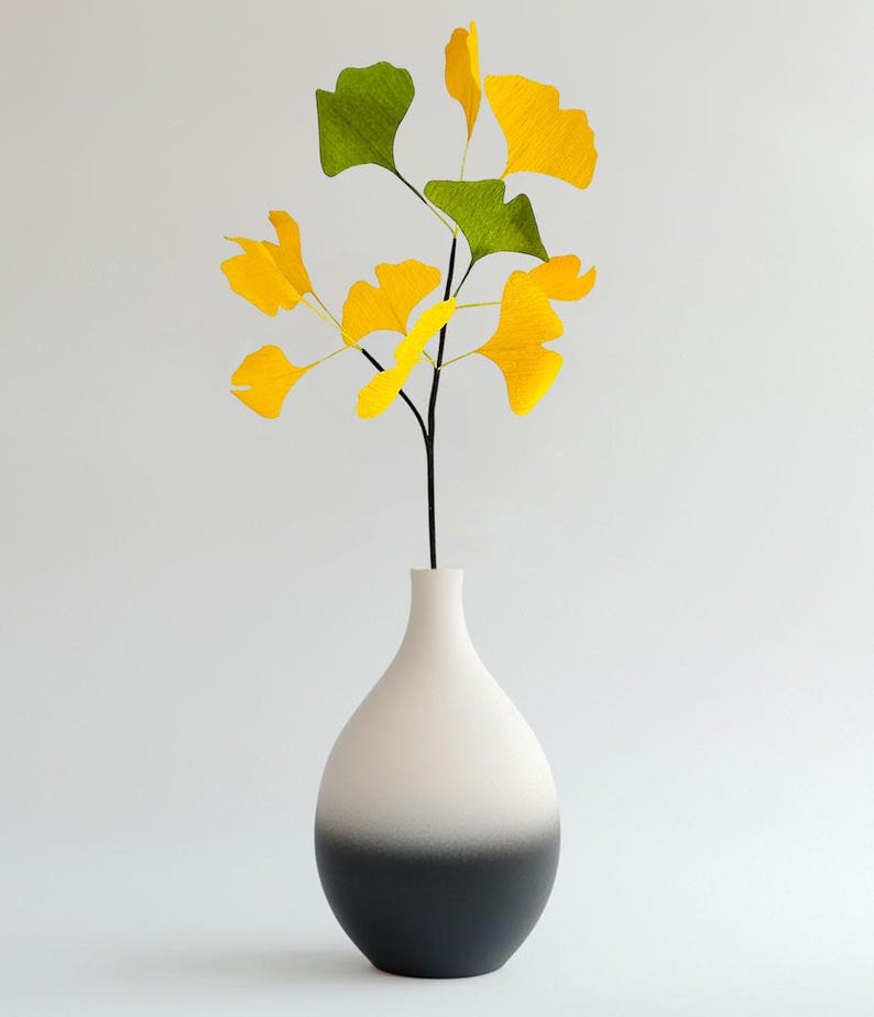 Ginkgo Zweig Dekoration aus Krepppapier Blumen Deko für Zuhause Events Geschenk, 40 cm