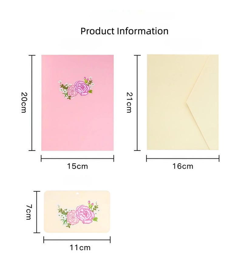 3D Blumenstrauß Pop-Up Grußkarte Rosa mit Umschlag