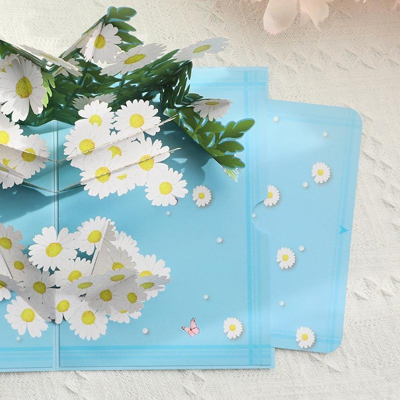 3D Gänseblümchen Pop-Up Grußkarte mit Umschlag, handgefertigte Blumenstrauß Karte, 17,8 cm x 12,8 cm