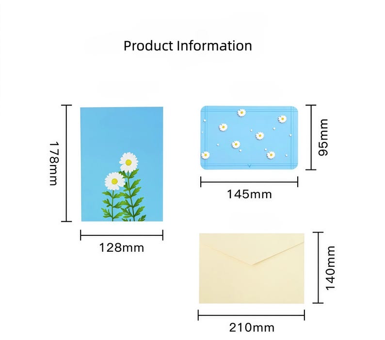 3D Gänseblümchen Pop-Up Grußkarte mit Umschlag, handgefertigte Blumenstrauß Karte, 17,8 cm x 12,8 cm