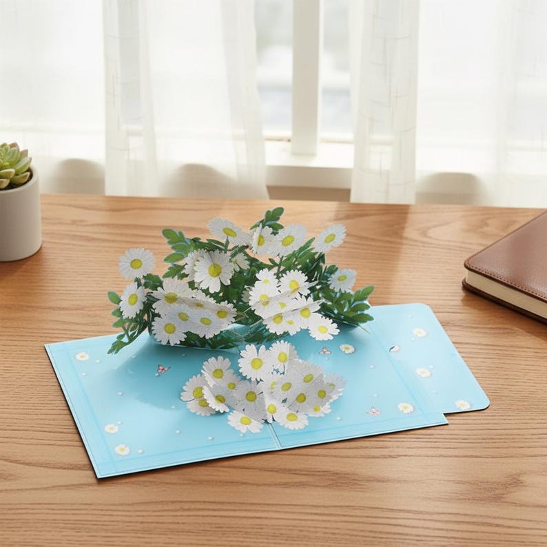 3D Gänseblümchen Pop-Up Grußkarte mit Umschlag, handgefertigte Blumenstrauß Karte, 17,8 cm x 12,8 cm