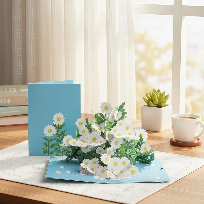 3D Gänseblümchen Pop-Up Grußkarte mit Umschlag, handgefertigte Blumenstrauß Karte, 17,8 cm x 12,8 cm