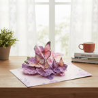 3D Pop-Up Grußkarte Schmetterling Blumen lila Hortensie Papierkunst Geburtstag