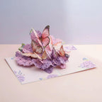 3D Pop-Up Grußkarte Schmetterling Blumen lila Hortensie Papierkunst Geburtstag