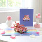 3D Pop-Up Grußkarte Love Car, LKW mit Geschenken & Herzen, Jubiläum Valentinstag