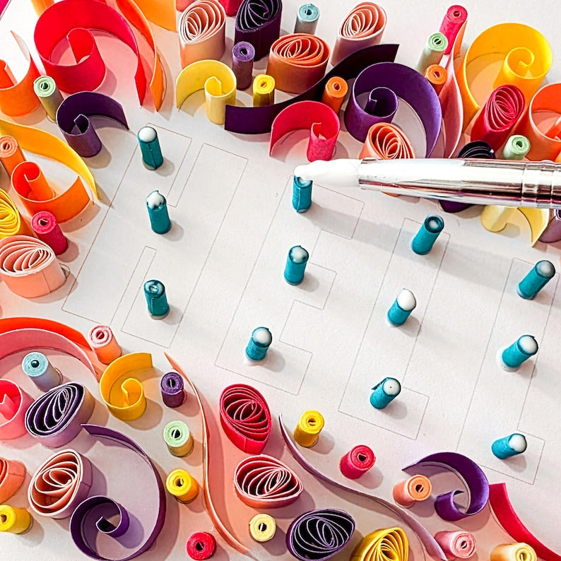 Quilling Kit Anfänger, 8x8 Wand Kunst Kit mit Rahmen, DIY Papierbastelset, Sunset Art Kit