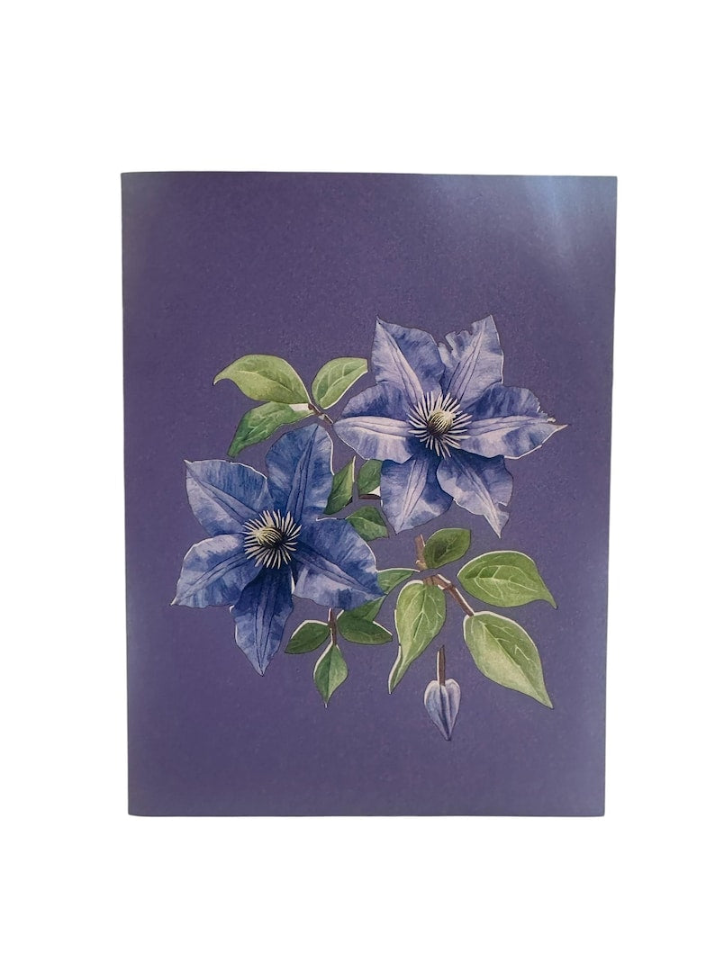 Pop Up Karte Clematis: Handgemachte 3D Grußkarte aus Papier