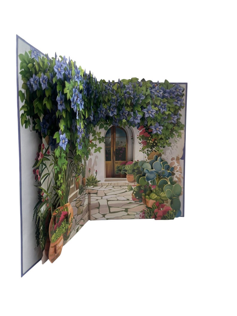 Pop Up Karte Clematis: Handgemachte 3D Grußkarte aus Papier