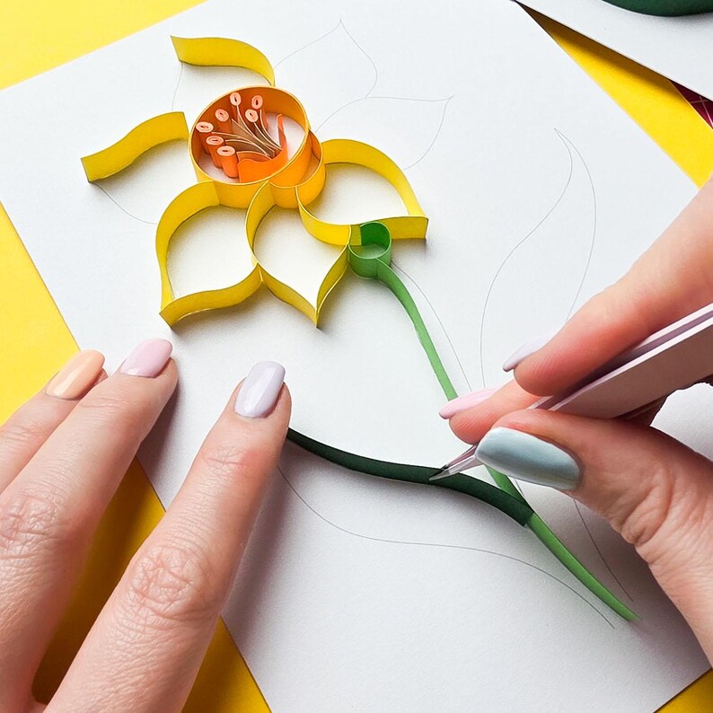 Narzisse Quilling Kit für Anfänger, Blumen DIY Bastelset, Papierkunst Handarbeitspaket