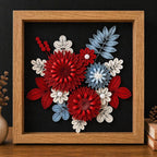 Quilled Blumen-Wanddekor, handgefertigte gerahmte Blumenkunst, Papierblumen-Schattenbox, 20 x 20 cm