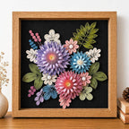 Quilled Blumen-Wanddekor, handgefertigte gerahmte Blumenkunst, Papierblumen-Schattenbox, 20 x 20 cm