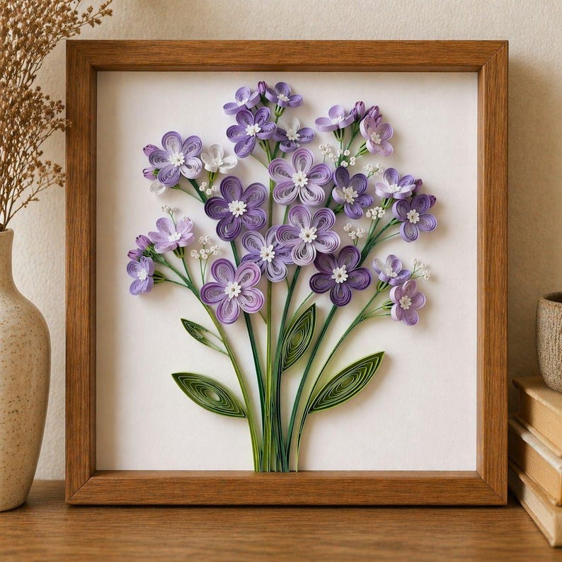 Quilled Blumen Wand Kunst 20x20cm Gerahmtes Papier Blumendekor
