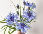 Kornblume aus Krepppapier mit Gras, handgefertigte Wildblumen-Dekoration, 30-35 cm