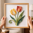 Handgemachte Quilling-Tulpen-Wandkunst, gerahmt, 20 cm, Blumendekor für Zuhause