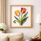 Handgemachte Quilling-Tulpen-Wandkunst, gerahmt, 20 cm, Blumendekor für Zuhause