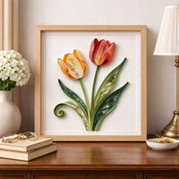 Handgemachte Quilling-Tulpen-Wandkunst, gerahmt, 20 cm, Blumendekor für Zuhause
