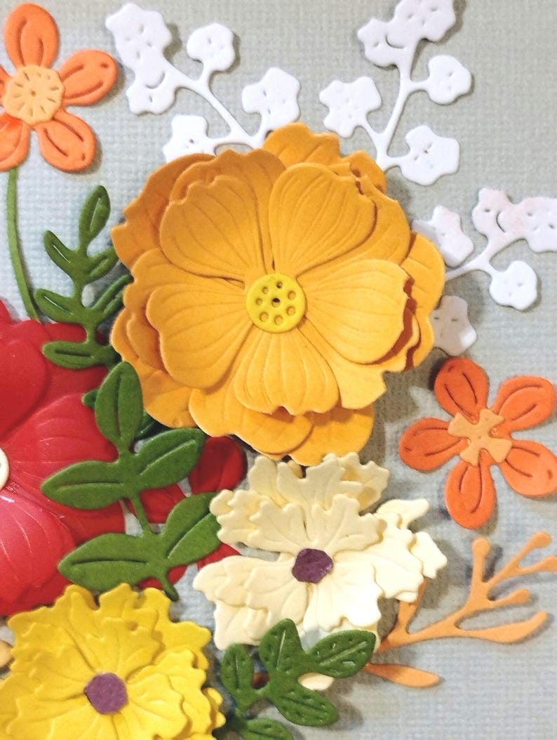 3D-Blumenbild aus Papier, farbenfroher Blumenrahmen, Papierskulptur, florales Wandbild, 18x18 cm