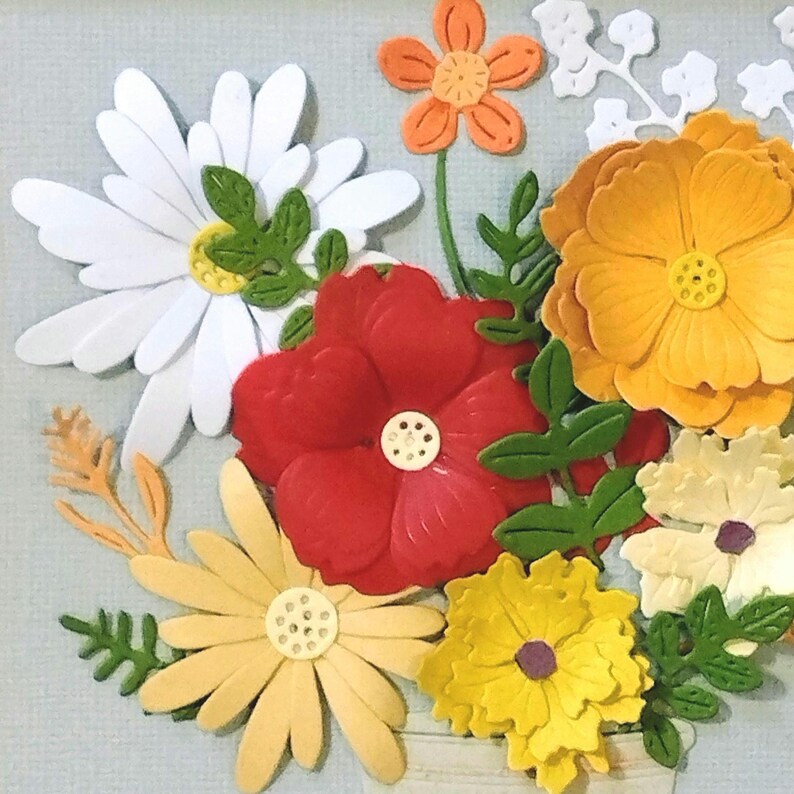 3D-Blumenbild aus Papier, farbenfroher Blumenrahmen, Papierskulptur, florales Wandbild, 18x18 cm
