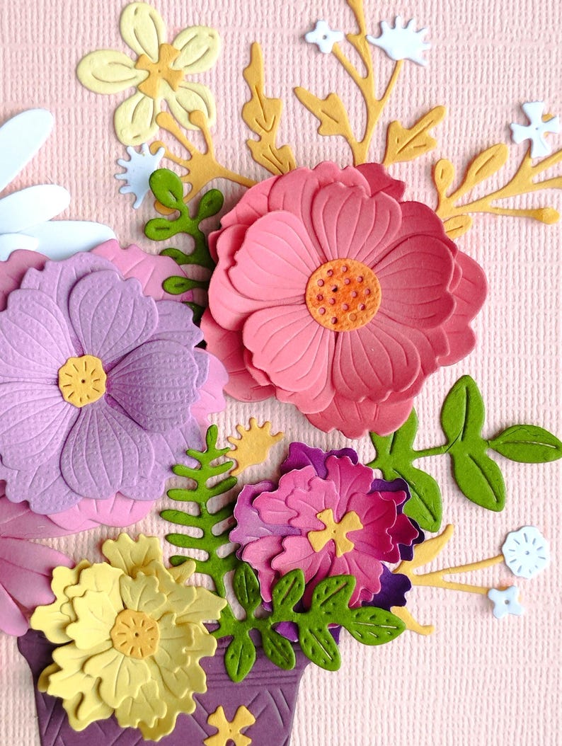3D-Blumenbild aus Papier, Reliefrahmen mit Pastellblumen, Papierskulptur, florales Wandbild, 18x18 cm