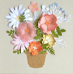 3D Papierschnittbild mit Pastellblumen, Reliefrahmen, Wandbild, Papierskulptur