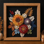 Quilled Blumen-Wanddekor, handgefertigte gerahmte Blumenkunst, Papierblumen-Schattenbox, 20 x 20 cm