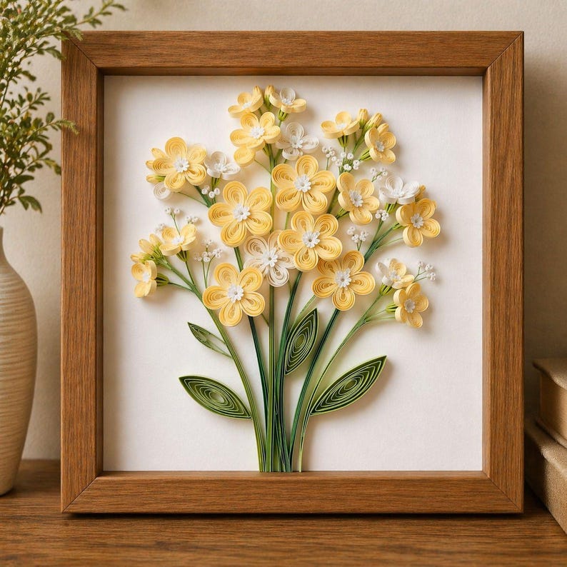 Quilled Blumen Wand Kunst 20x20cm Gerahmtes Papier Blumendekor