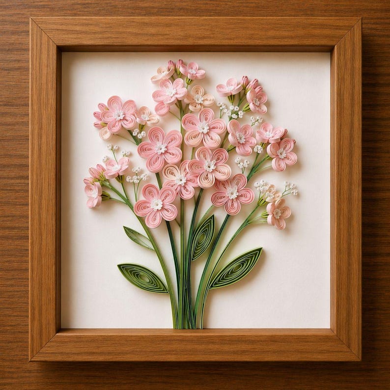 Quilled Blumen Wand Kunst 20x20cm Gerahmtes Papier Blumendekor