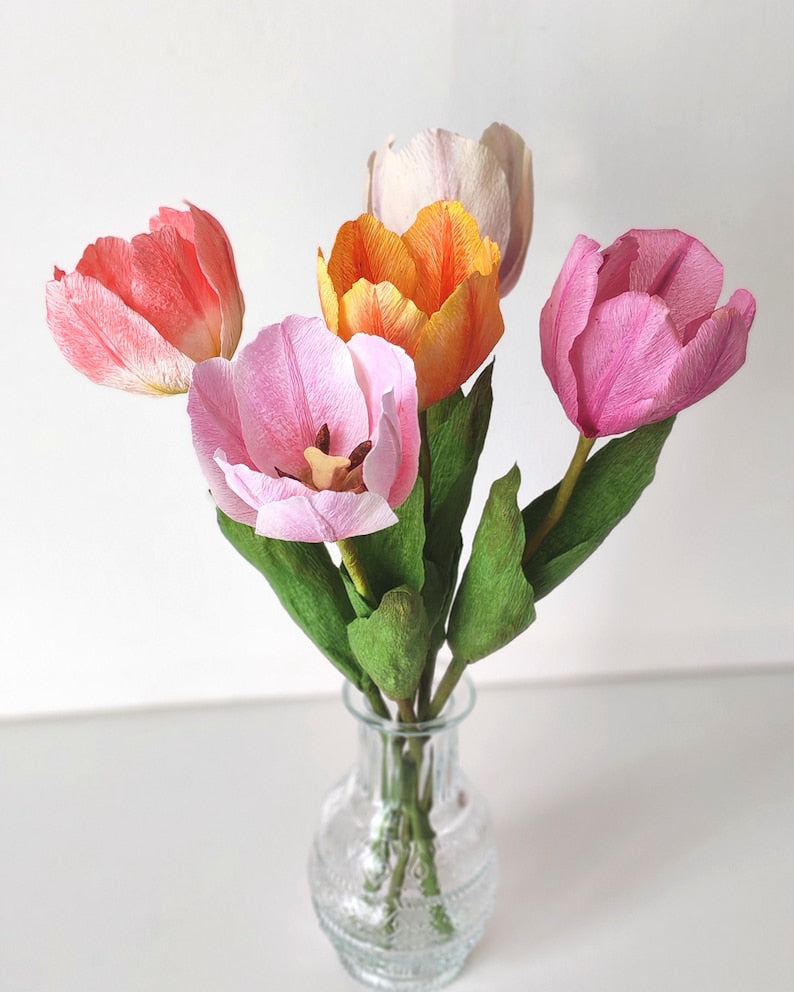 Handgefertigte Tulpen aus Krepppapier, Hochzeitsdekoration, Inneneinrichtung, Geschenk, 30-35cm