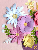 3D-Blumenbild aus Papier, Reliefrahmen mit Pastellblumen, Papierskulptur, florales Wandbild, 18x18 cm