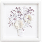 3D-Blumenbild aus Papier, weißer Blumenrahmen, Papierskulptur, Wandbild, handgefertigt