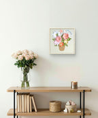 3D Papierschnittbild mit Pastellblumen, Reliefrahmen, Wandbild, Papierskulptur