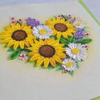Quilling Herz Karte Sonnenblumen - 3D Blumenkarte für Muttertag, Geburtstag, Papierkunst