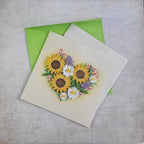 Quilling Herz Karte Sonnenblumen - 3D Blumenkarte für Muttertag, Geburtstag, Papierkunst