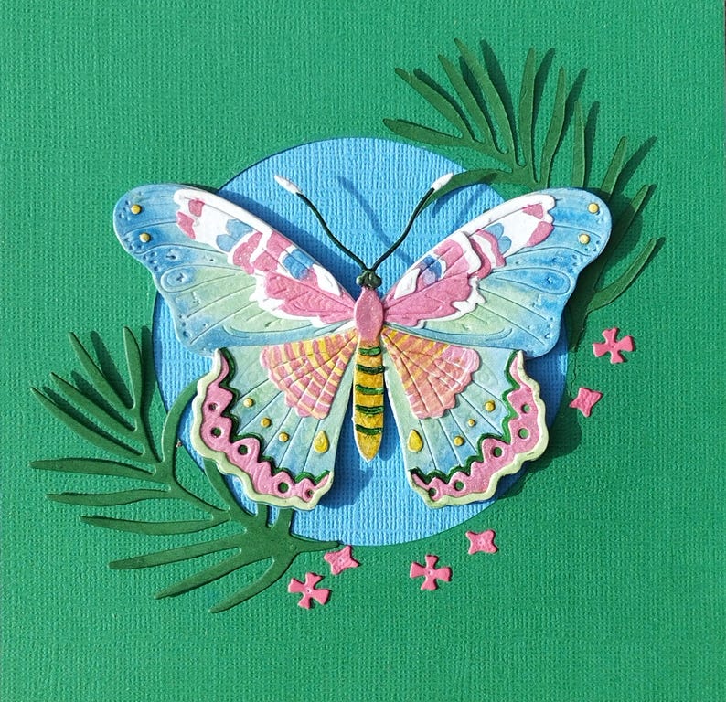 3D Schmetterlingsbild aus Papier, Reliefskulptur, Wandkunst, 18x18 cm, Insekten-Deko, Rahmen inklusive