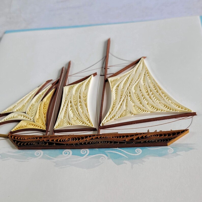 Quilling Segelschiff Karte, Handgemachte maritime Grußkarte, Sailboat Card, Nautische Papierkunst, Karte für Meeresliebhaber