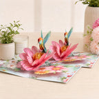 3D Blumen Pop-Up Karte mit Kolibri – Grußkarte mit Umschlag