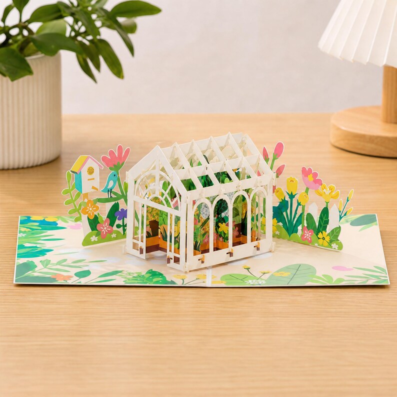 3D Pop-Up Gewächshaus Grußkarte mit Umschlag, botanische Geburtstagskarte für Gartenliebhaber