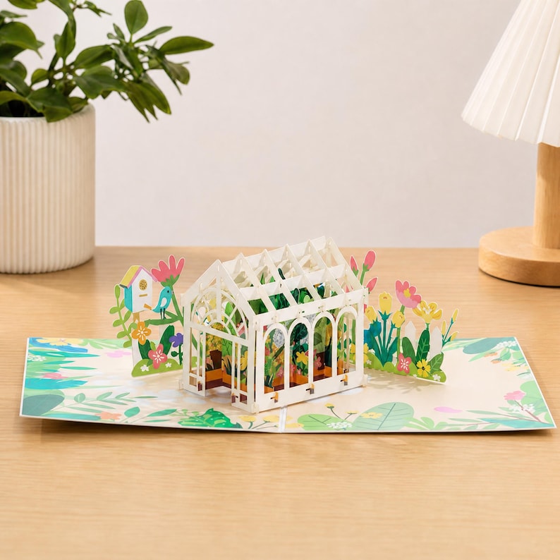 3D Pop-Up Gewächshaus Grußkarte mit Umschlag, botanische Geburtstagskarte für Gartenliebhaber