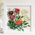 3D Papierschnittbild Blumen Vogel Wanddeko Schattenbox Handgefertigt 17,3 cm Holzrahmen Reliefkunst